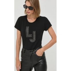 Liu Jo t-shirt damski kolor czarny. Czarne t-shirty Liu Jo, z aplikacjami, bez kołnierzyka, bez ramiączek. Za 339.99 zł.