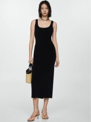 Mango Sukienka codzienna Maggie 77010369 Czarny Slim Fit. Czarne sukienki Mango, na co dzień, xs, bez wzorów, z syntetyku, bez kołnierzyka, bez ramiączek, proste. Za 49.99 zł.