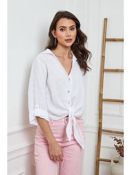 La Compagnie Du Lin Lniana bluzka "Josue" w kolorze białym rozmiar: L. Białe bluzki La Compagnie Du Lin, l, bez wzorów, ze lnu, bez kołnierzyka, bez ramiączek. Za 206.42 zł.