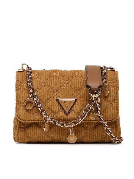 Guess Torebka Giully II Mini HWCG96 73740 Brązowy. Brązowe kopertówki Guess, z aplikacjami, z materiału, wizytowe, bez dodatków. Za 289.99 zł.