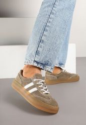 Ciemnobeżowe Sneakersy Klasyczne Tenisówki ze Skóry Naturalnej Alotia. Brązowe trampki Renee, bez wzorów, z jeansu, biznesowe, bez zapięcia. W wyprzedaży za 167.99 zł.