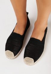 Czarne Espadryle z Ażurowej Siateczki Ozdobione Plecionką Lanivesa. Czarne espadryle Born2be, w ażurowe wzory, bez obcasa. Za 79.99 zł.