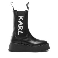 Sztyblety KARL LAGERFELD. Czarne botki KARL LAGERFELD, bez wzorów, bez obcasa, na płaskiej podeszwie, bez zapięcia. Za 619.99 zł.