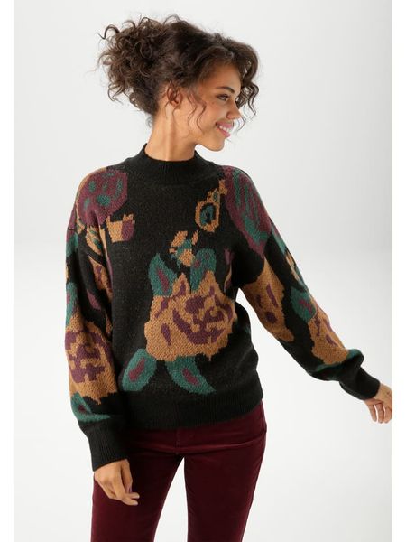 Aniston Sweter w kolorze czarno-jasnobrązowym rozmiar: 38. Czarne swetry Aniston, bez wzorów, bez ramiączek. Za 65.54 zł.