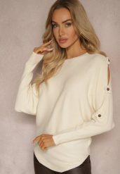 Beżowy Sweter z Wiskozą Ozdobiony Wycięciami na Rękawach Evathia. Brązowe swetry Renee, z aplikacjami, z jeansu, casualowe, bez ramiączek. W wyprzedaży za 71.99 zł.
