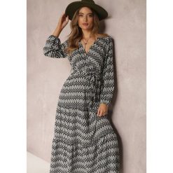 Czarno-Biała Sukienka Rozkloszowana z Gumką w Pasie Kefem. Czarne sukienki Renee, na spotkanie biznesowe, l, bez wzorów, z materiału, boho, bez kołnierzyka, bez ramiączek, maxi, kopertowe. W wyprzedaży za 91.99 zł.