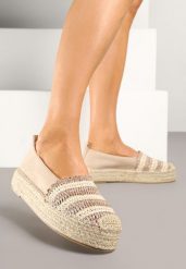 Ciemnobeżowe Espadryle na Grubej Plecionej Podeszwie Leline. Brązowe espadryle Born2be, bez wzorów, bez obcasa. Za 129.99 zł.