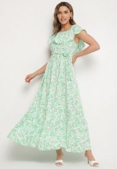 Zielona Sukienka Hiszpanka z Bawełną w Kwiaty Mreova. Zielone sukienki Born2be, na co dzień, l, bez wzorów, z bawełny, eleganckie, bez kołnierzyka, bez ramiączek, maxi, proste. W wyprzedaży za 55.24 zł.