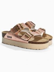 BACKSUN Skórzane klapki "Bali" w kolorze różowozłotym rozmiar: 41. Czerwone klapki Backsun, bez wzorów, klasyczne, z otwartym noskiem, bez obcasa, na platformie, bez zapięcia. Za 173.99 zł.