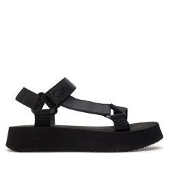 Sandały Calvin Klein Jeans. Czarne sandały Calvin Klein Jeans, bez wzorów, z jeansu, bez obcasa, na płaskiej podeszwie, bez zapięcia. Za 329.99 zł.