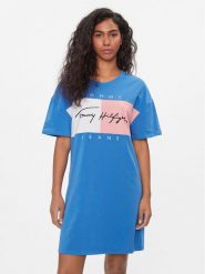 Tommy Jeans Sukienka codzienna UW0UW04969 Niebieski Relaxed Fit. Niebieskie sukienki Tommy Jeans, na co dzień, s, bez wzorów, z bawełny, bez kołnierzyka, bez ramiączek, proste. Za 199.99 zł.