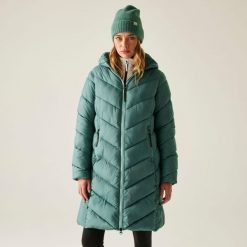 Płaszcz damski zimowy ocieplany Anita. Zielone płaszcze Regatta, na zimę, bez wzorów, z puchu, eleganckie, bez kaptura. W wyprzedaży za 379.99 zł.