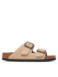 Birkenstock Klapki Arizona Wire Buckle 1031579 Beżowy. Brązowe klapki Birkenstock, bez wzorów, z nubiku, bez obcasa, bez zapięcia. Za 674.99 zł.