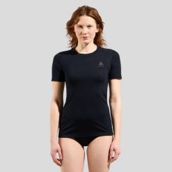 Koszulka damska ODLO Merino 160 BL TOP krótki rękaw 100% wełna merino. Czarne bielizna termoaktywna damska ODLO, bez wzorów, z wełny, bez ramiączek. Za 319.99 zł.