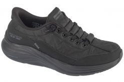 Buty sportowe Sneakersy damskie, Slip-ins: Contour Foam - Cozy Fit. Czarne buty treningowe Skechers, bez wzorów, z materiału, przed kostkę, bez zapięcia, trekkingowe. Za 369.99 zł.