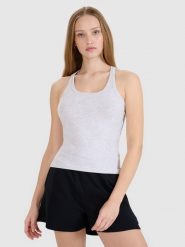 4F Top slim gładki damski - szary XS. Szare topy 4f, xs, bez wzorów, z bawełny, klasyczne, bez kołnierzyka, bez ramiączek. W wyprzedaży za 29.99 zł.