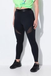 Damskie Legginsy sportowe wstawka z siateczki szybkoschnące z recyklingu. Czarne legginsy Ulla Popken, bez wzorów, z elastanu, sportowe. Za 239.99 zł.