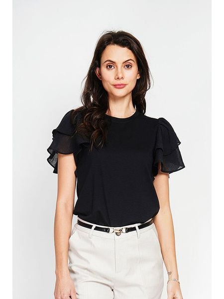 Le Jardin du Lin Bluzka w kolorze czarnym rozmiar: 42. Czarne bluzki Le jardin du lin, bez wzorów, klasyczne, bez kołnierzyka, bez ramiączek. Za 65.85 zł.