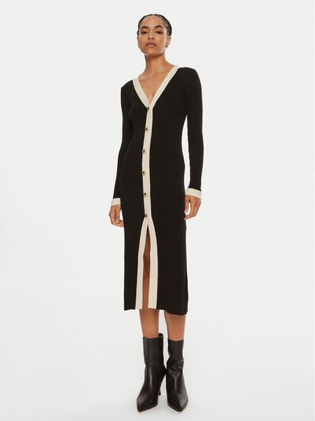 Luisa Spagnoli Sukienka dzianinowa Microfilm 58384 Czarny Slim Fit. Czarne sukienki Luisa Spagnoli, s, bez wzorów, z dzianiny, bez kołnierzyka, bez ramiączek. Za 1,559.00 zł.