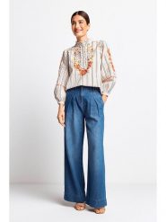 Rich & Royal Spodnie w kolorze niebieskim rozmiar: 26. Niebieskie spodnie materiałowe Rich & Royal, bez wzorów, z materiału, z podwyższonym stanem. Za 148.61 zł.