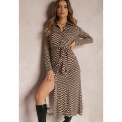 Brązowa Sukienka Rozkloszowana Nobo. Brązowe sukienki Renee, na imprezę, l, bez wzorów, z dzianiny, bez kołnierzyka, bez ramiączek, maxi, koszulowe. W wyprzedaży za 153.99 zł.