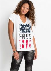 T-shirt z czystej bawełny. Białe t-shirty bonprix, bez wzorów, z bawełny, bez kołnierzyka, bez ramiączek. Za 39.99 zł.