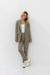 SPODNIE NANCY OLIWKA XS - Flawless. Białe spodnie materiałowe Flawless, bez wzorów, z gumy, biznesowe. Za 346.00 zł.