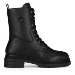 Botki Rieker. Czarne botki Rieker, bez wzorów, bez obcasa, na płaskiej podeszwie, bez zapięcia. Za 343.99 zł.