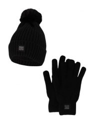 Zestaw zimowy dla kobiet - czapka + rękawiczki - czarny. Czarne czapki zimowe HEAT KEEPER, bez wzorów, z materiału, eleganckie. Za 134.32 zł.