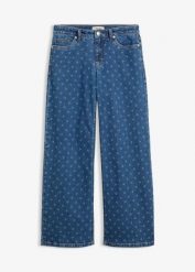 Jeansy wide leg, mid waist. Niebieskie jeansy bonprix, bez wzorów, z jeansu. Za 154.99 zł.
