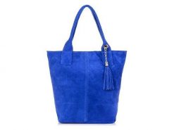 Shopperka chabrowa skórzana T49. Niebieskie torebki klasyczne bez wzorów, ze skóry, duże, bez dodatków. Za 208.99 zł.