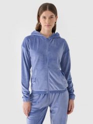 4F Bluza dresowa z weluru rozpinana z kapturem damska - granatowa XS. Niebieskie bluzy z kapturem 4f, xs, bez wzorów, z dresówki, z kapturem. W wyprzedaży za 79.99 zł.