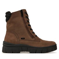 Botki Caprice. Brązowe botki Caprice, bez wzorów, bez obcasa, na płaskiej podeszwie, bez zapięcia. Za 229.99 zł.