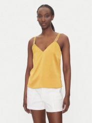 Morgan Top 242-OLAFI Żółty Slim Fit. Żółte topy Morgan, bez wzorów, z syntetyku, bez kołnierzyka, bez ramiączek. Za 139.99 zł.