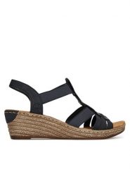 Rieker Sandały 62436-14 Granatowy. Niebieskie sandały Rieker, bez wzorów, z syntetyku, bez obcasa, na koturnie, bez zapięcia. Za 319.99 zł.