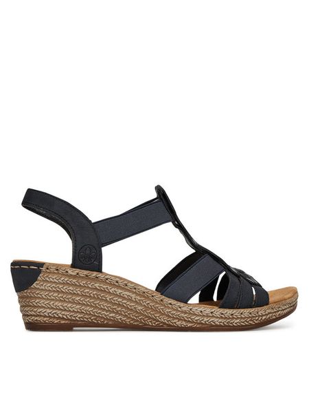 Rieker Sandały 62436-14 Granatowy. Niebieskie sandały Rieker, bez wzorów, bez obcasa, na koturnie, bez zapięcia. Za 319.99 zł.