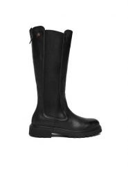 Tommy Hilfiger Kozaki Th Lthr Cleated Long Boot FW0FW08985 Czarny. Czarne kozaki Tommy Hilfiger, bez wzorów, ze skóry, bez obcasa, na słupku, bez zapięcia. Za 999.99 zł.