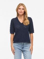 Vila Sweter "Visava" w kolorze granatowym rozmiar: L. Niebieskie swetry Vila, l, bez wzorów, z bawełny, bez ramiączek. Za 101.23 zł.