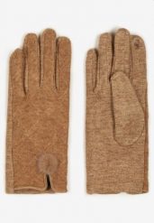 Brązowe Rękawiczki z Bawełną Rozcięciem i Pomponem Zinnirra. Brązowe rękawiczki Born2be, bez wzorów, z bawełny, eleganckie. Za 19.99 zł.