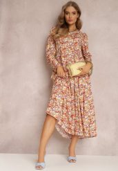Pomarańczowo-Fioletowa Sukienka Dorosa. Brązowe sukienki Renee, na imprezę, l, bez wzorów, bez kołnierzyka, bez ramiączek, maxi. W wyprzedaży za 55.99 zł.
