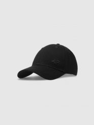4F Czapka z daszkiem strapback uniseks - czarna S/M. Czarne czapki z daszkiem 4f, na lato, bez wzorów, z bawełny, sportowe. W wyprzedaży za 39.99 zł.