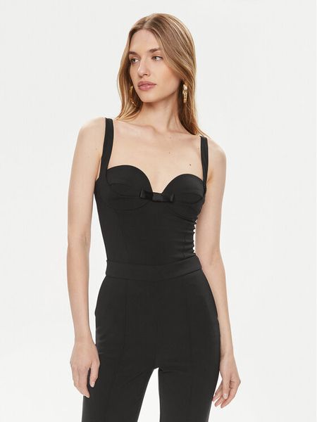 Elisabetta Franchi Body BO-012-42E2-5981 Czarny Slim Fit. Czarne body i gorsety Elisabetta Franchi, bez wzorów, z syntetyku, bez ramiączek. Za 1,269.00 zł.