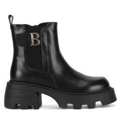 Botki Badura. Czarne botki Badura, bez wzorów, bez obcasa, na słupku, bez zapięcia. Za 303.99 zł.
