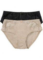 Figi maxi (2 pary). Czerwone figi bonprix, bez wzorów, z koronki. Za 69.99 zł.