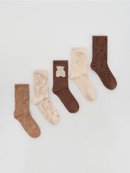 Wzorzyste skarpetki 5 pack - brązowy. Brązowe skarpetki Reserved, bez wzorów. Za 59.99 zł.