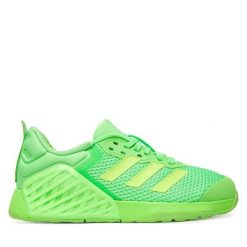 Buty na siłownię adidas. Zielone buty treningowe adidas, bez wzorów, bez zapięcia, na fitness i siłownię. Za 569.99 zł.