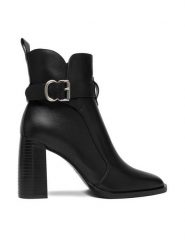 Badura Botki EO-VIV-1 Czarny. Czarne botki Badura, bez wzorów, ze skóry, bez obcasa, na słupku, bez zapięcia. Za 299.99 zł.