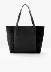 Duża torba shopper z różnych materiałów. Czarne shopper bag bonprix, bez wzorów, z materiału, klasyczne, duże, bez dodatków. Za 97.99 zł.