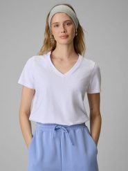 4F T-shirt regular gładki damski - biały XL. Białe t-shirty 4f, uniwersalny, bez wzorów, z materiału, biznesowe, bez kołnierzyka, bez ramiączek. Za 49.99 zł.