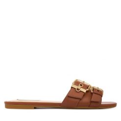 Klapki Liu Jo. Brązowe klapki Liu Jo, bez wzorów, bez obcasa, bez zapięcia. Za 519.99 zł.